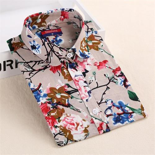 Vintage Shirts Women Blouses Floral Print Tops Female Long Sleeve Ladies Cotton Linen Shirt Plus Size Clothes For Women