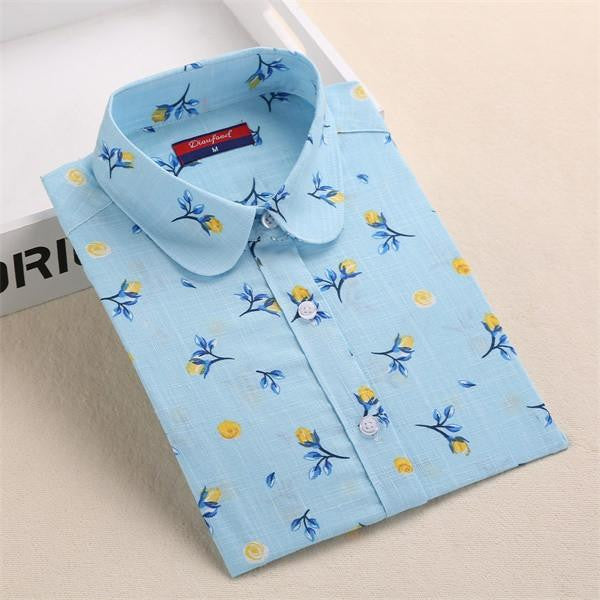 Vintage Shirts Women Blouses Floral Print Tops Female Long Sleeve Ladies Cotton Linen Shirt Plus Size Clothes For Women