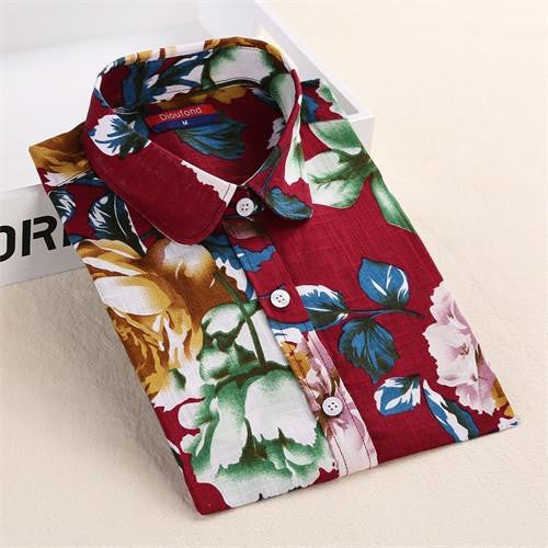 Vintage Shirts Women Blouses Floral Print Tops Female Long Sleeve Ladies Cotton Linen Shirt Plus Size Clothes For Women