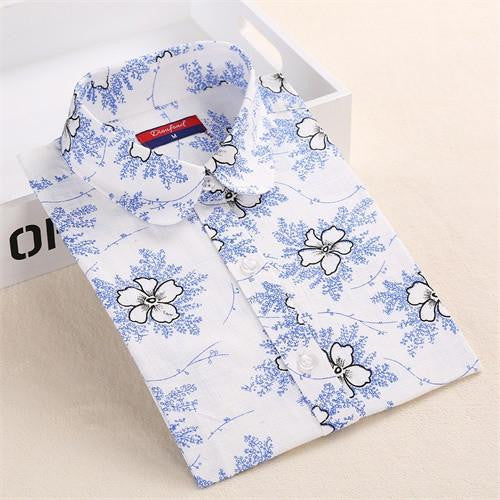 Vintage Shirts Women Blouses Floral Print Tops Female Long Sleeve Ladies Cotton Linen Shirt Plus Size Clothes For Women