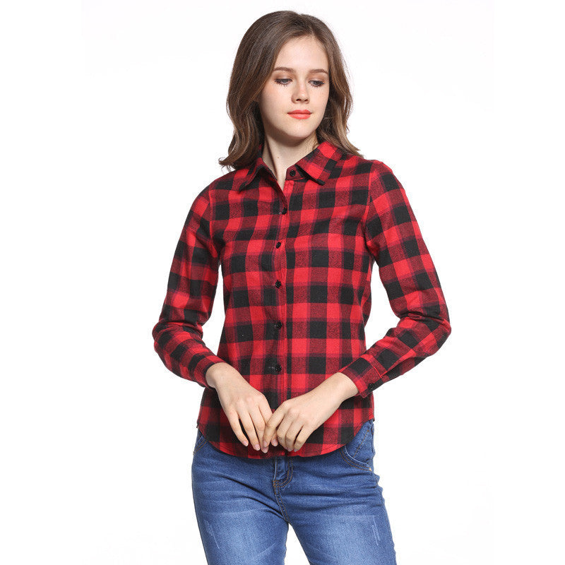 Women Blouses Long Shirts Single Breasted Plaid Cotton Shirt Wild Casual Streetwear Shirt Women Plus Size Blouse BE66