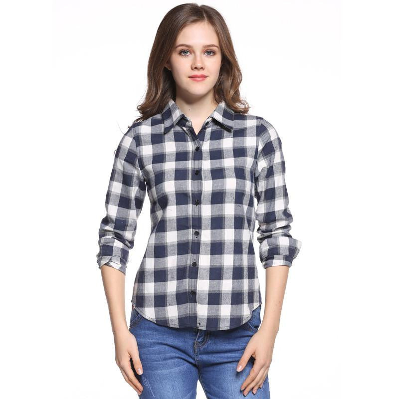 Women Blouses Long Shirts Single Breasted Plaid Cotton Shirt Wild Casual Streetwear Shirt Women Plus Size Blouse BE66