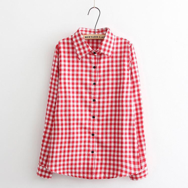 Women Blouses Long Shirts Single Breasted Plaid Cotton Shirt Wild Casual Streetwear Shirt Women Plus Size Blouse BE66