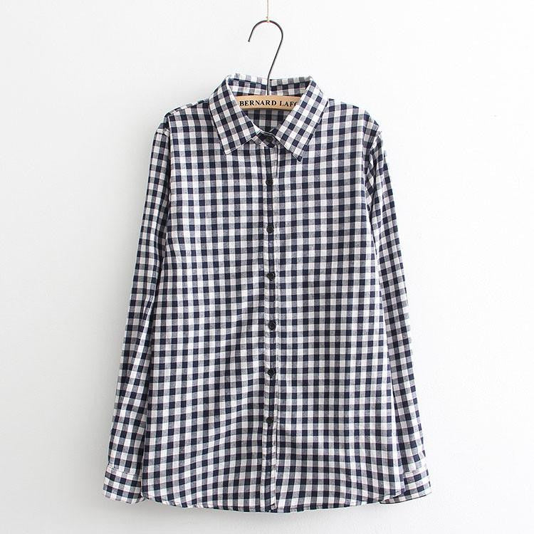 Women Blouses Long Shirts Single Breasted Plaid Cotton Shirt Wild Casual Streetwear Shirt Women Plus Size Blouse BE66