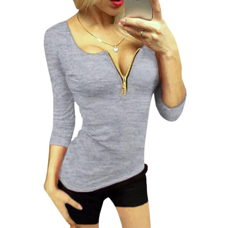 Women Ladies Three Quarter Sleeve V-neck Shirts Tops Tee Shirt Casual Party T-shirts