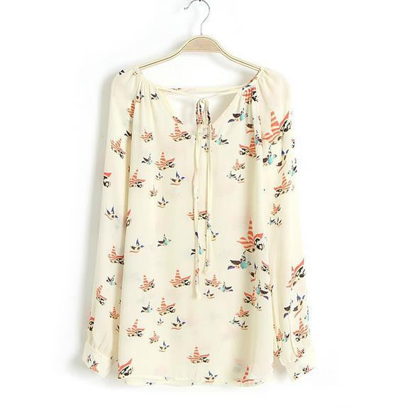 Fashion Ladies' elegant floral print blouse V-neck casual vintage shirt slim high brand designer tops