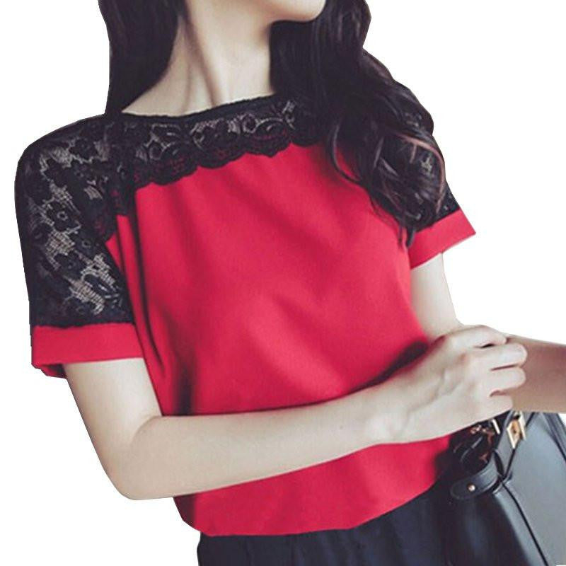 Women Blouses Lace Chiffon Blouse Tops Fashion Shirts Plus Size 4XL Red White Pink