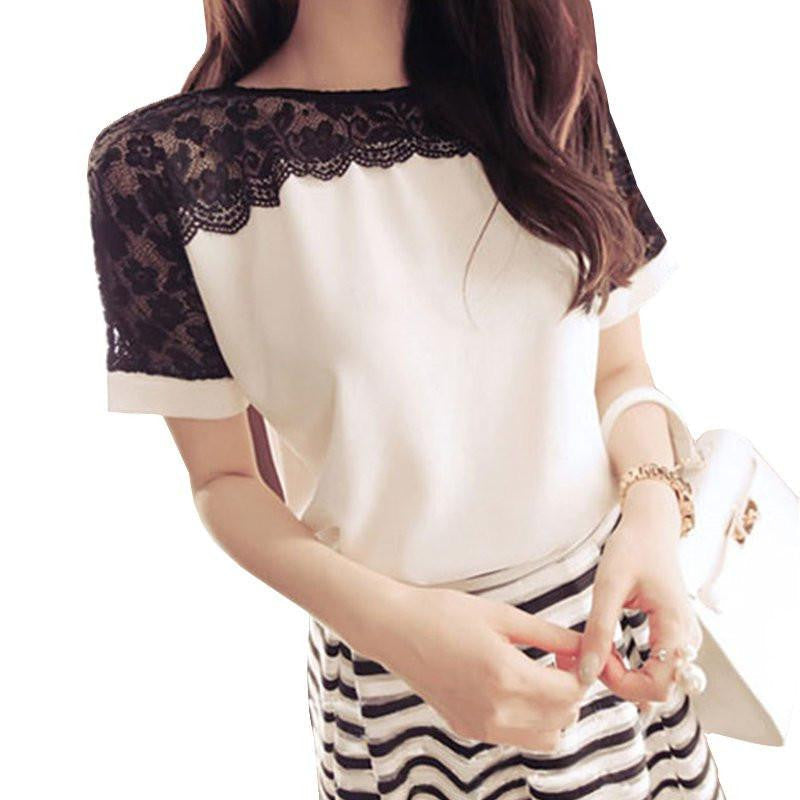 Women Blouses Lace Chiffon Blouse Tops Fashion Shirts Plus Size 4XL Red White Pink