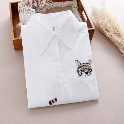 White Blouse Women Work Wear Button Up Lace Turn Down Collar Long Sleeve Cotton Top Shirt Plus Size S-XXL T56302