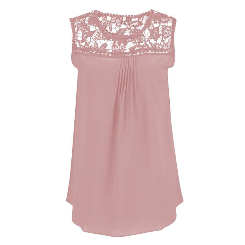 Women Blouses Chiffon Lace Blouse Plus Size Shirt Embroidery Hollow Out Sleeveless Top Casual Tops Shirts
