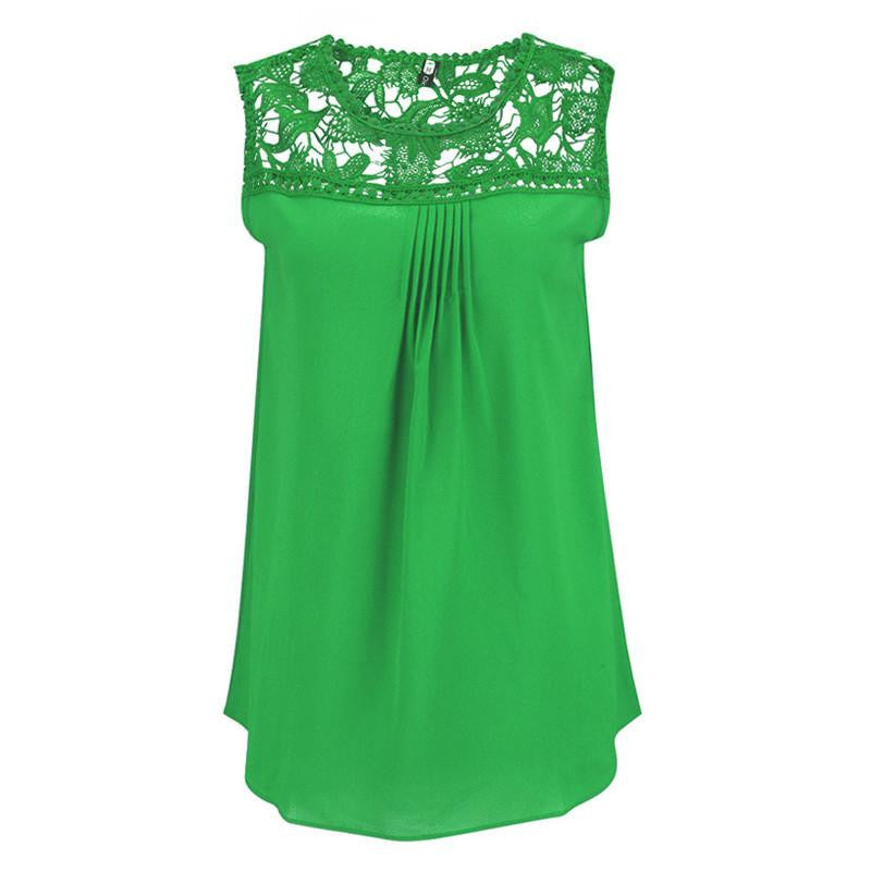Women Blouses Chiffon Lace Blouse Plus Size Shirt Embroidery Hollow Out Sleeveless Top Casual Tops Shirts
