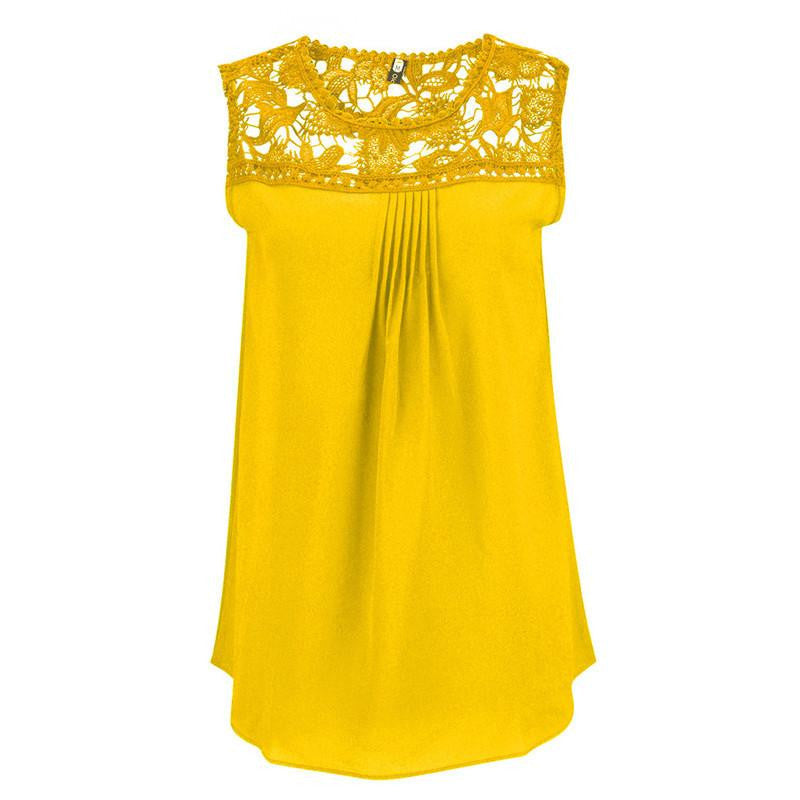 Women Blouses Chiffon Lace Blouse Plus Size Shirt Embroidery Hollow Out Sleeveless Top Casual Tops Shirts