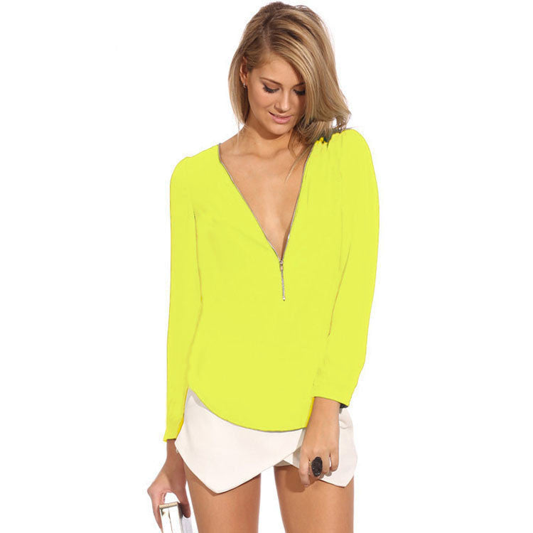 Online discount shop Australia - Long Sleeve Zipper V-Neck Plus Size Chiffon Blouse Shirt Women Casual 6XL 5XL XXXXL Blouses Vintage Tops