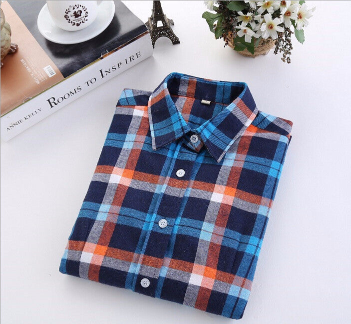 Plaid Shirt Female College style women's Blouses Long Sleeve Flannel Shirt Cotton Office tops