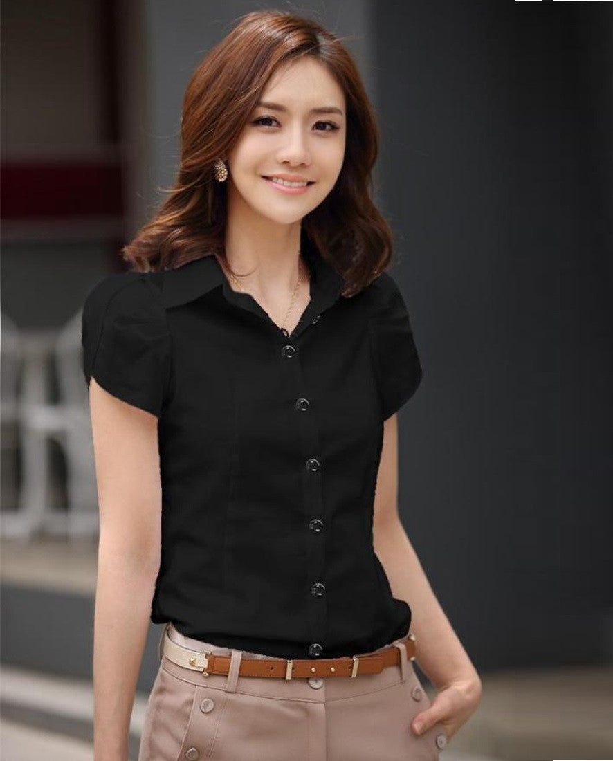 Online discount shop Australia - Fashion Womens short-Sleeve Chiffon Shirt Turn-Down Collar Casual Loose Female Tops Women Blouse