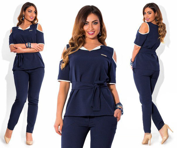 Online discount shop Australia - Fashion plus size women Blouse Casual Turn-down Collar Half Sleeves Sashes Solid Shirts