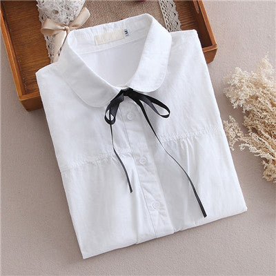 Online discount shop Australia - Cotton Blouse female cat koala cartoon Lapel embroidered tops white long sleeve shirt