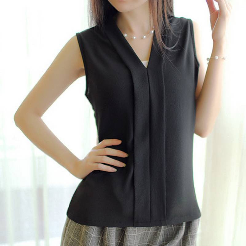 Fashion Women Chiffon Blouses Ladies Tops Female Sleeveless Shirt White,Red,Purple,Black S-XL