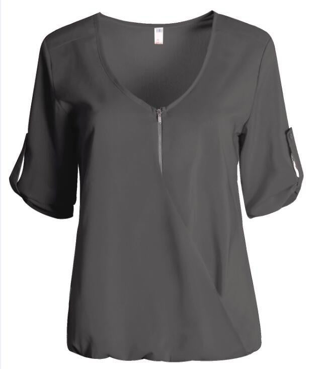 V-neck Chiffon Blouse Ladies Casual Women Shirt Plus Size LJ1292M