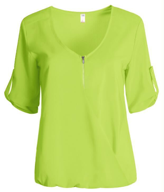 V-neck Chiffon Blouse Ladies Casual Women Shirt Plus Size LJ1292M