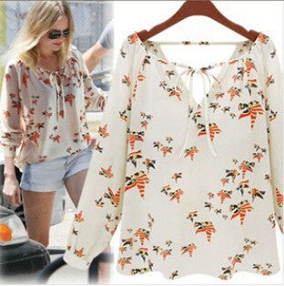 Online discount shop Australia - Ladies Elegant Floral Print Blouse Women Chiffon V-neck Casual Vintage Shirts plus size XXXL
