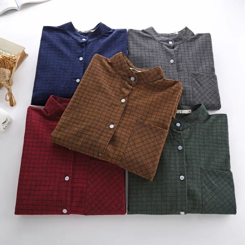 Plus Size Loose Ladies Female Casual Long Style Women Blouse Plaid Shirts Women Tops