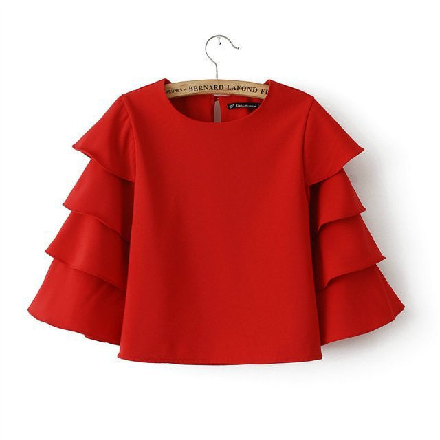 Women Flare-Sleeve Blouses & Shirts Fashion Women's Short Pullover Tops Stylish Elegand Brand