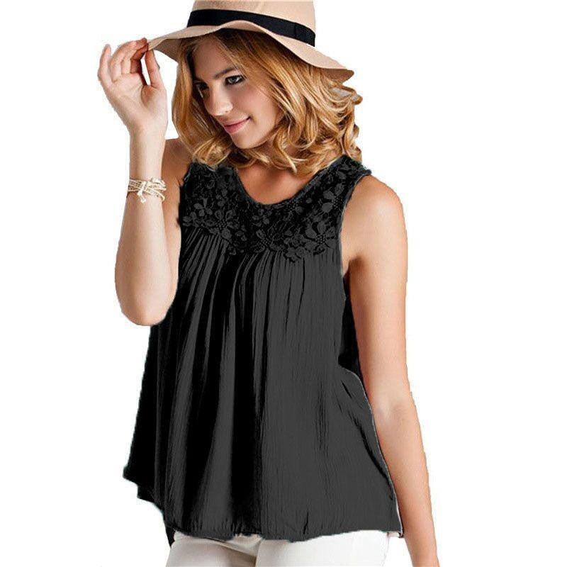 Style Women Casual Chiffon Blouses Solid Sleeveless Shirts Women Tops Clothes Plus Size