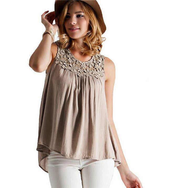 Style Women Casual Chiffon Blouses Solid Sleeveless Shirts Women Tops Clothes Plus Size
