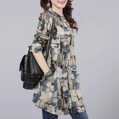 Plus Size Long Women Blouse Brand Fashion Collar Shirts Women Casual Cotton Linen Blouses Female Tops 11I 25