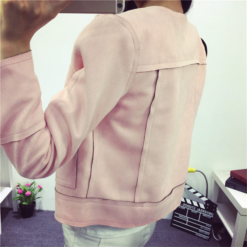 Ladies Soft Suede Jacket Women Vintage Faux Leather casual short Army Green Pink Outwear Tops Slim Wear