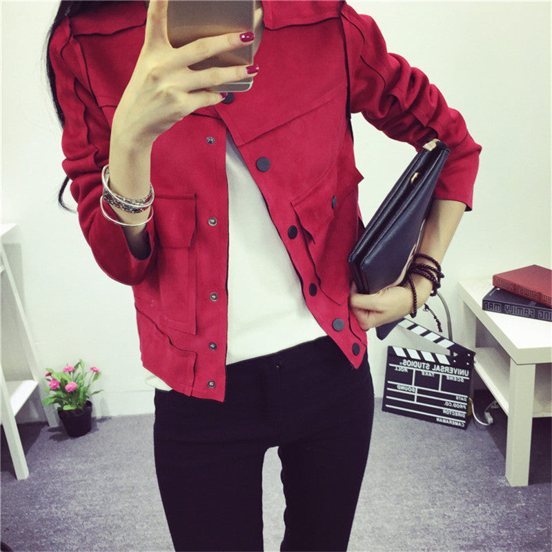 Ladies Soft Suede Jacket Women Vintage Faux Leather casual short Army Green Pink Outwear Tops Slim Wear