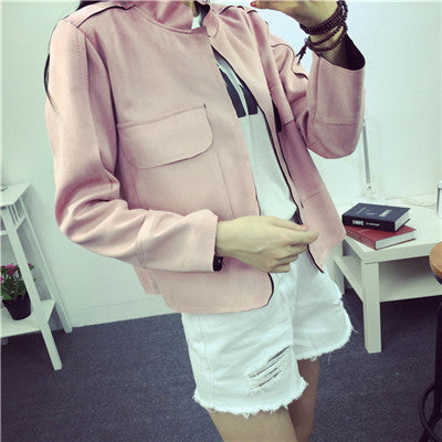 Ladies Soft Suede Jacket Women Vintage Faux Leather casual short Army Green Pink Outwear Tops Slim Wear
