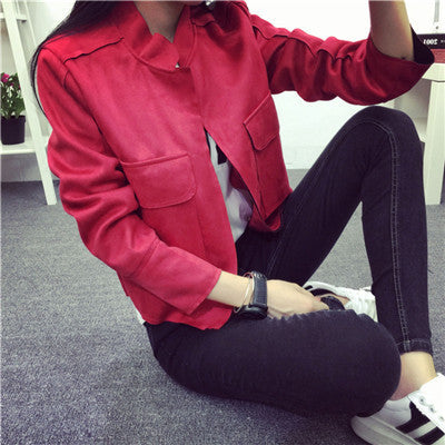 Ladies Soft Suede Jacket Women Vintage Faux Leather casual short Army Green Pink Outwear Tops Slim Wear