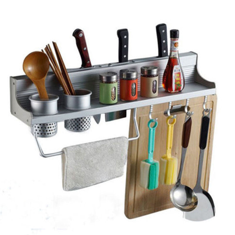 Online discount shop Australia - New Aluminum Kitchen Accessories Rack Set Wall Mounted Kitchen Storage Holders Racks With Double Cup&8 Hooks
