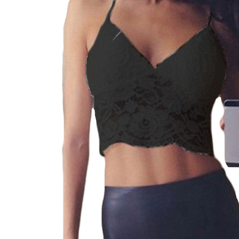 Online discount shop Australia - 2 Colors New Women Sexy Bustier Crop Top Deep Sexy V Neck Sleeveless Lace Floral Camisole Solid Tank Tops