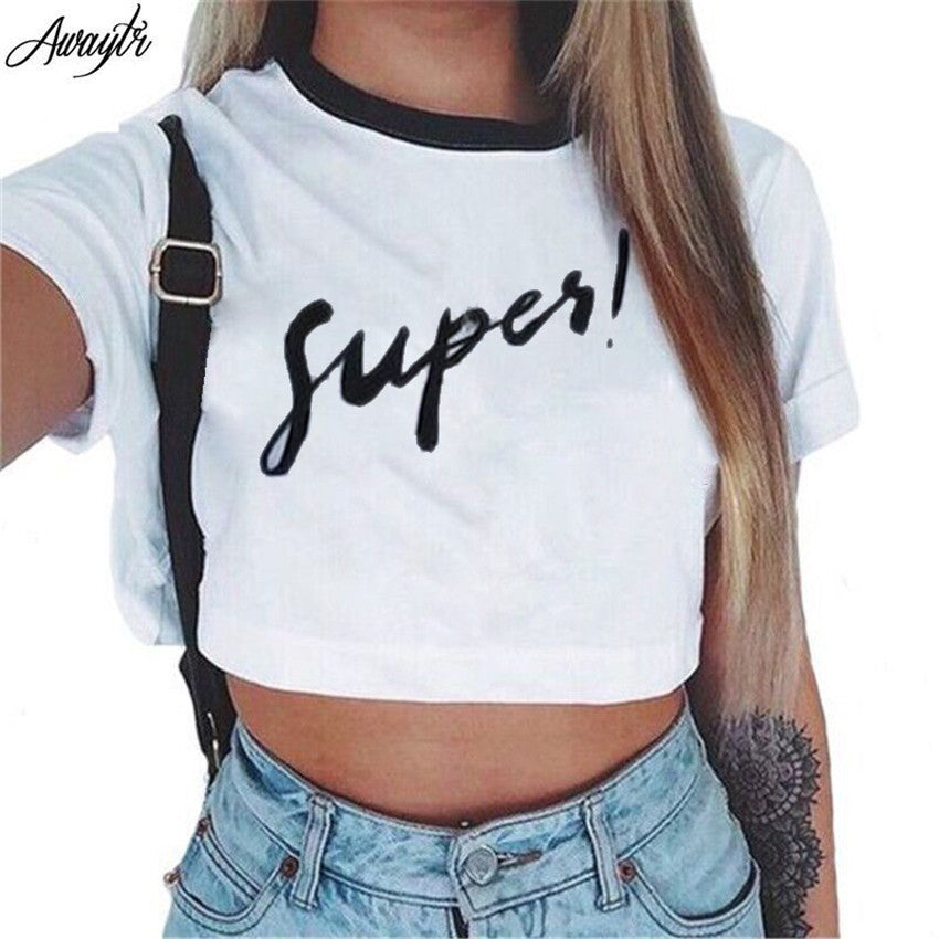 Online discount shop Australia - Brand t shirt short Funny Printed Letters Tumblr Tee Shirt  O Neck White Crop Top
