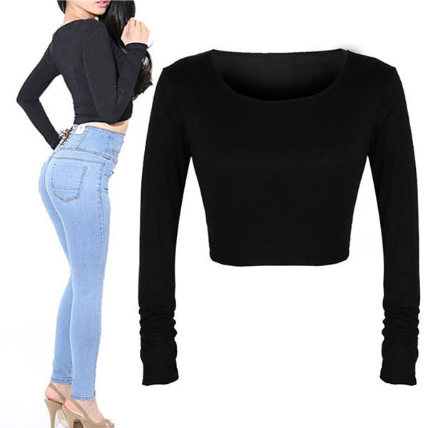 Online discount shop Australia - Fashion Sexy Women Crooped Tops Long Sleeve Clubwear Tops Cropped T-shirt LKT