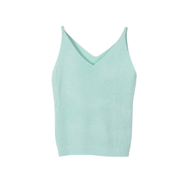 Women V Neck Sleeveless Tops Shirt Spaghetti Strap Short Tops H34