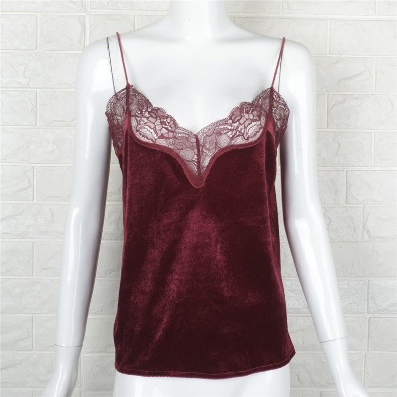 Online discount shop Australia - Lace Velour Silk Bralette Top Sexy V Neck Camisole Tank Top Fitness Vest Women Short Bustier Crop Top Shirt