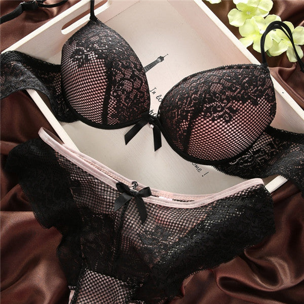 Online discount shop Australia - 2 PCS Sexy Women Lace Bra Set Cotton Embroidery Underwear Push Up Bra and Briefs