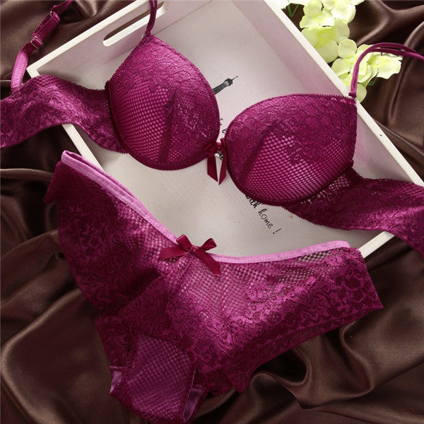 Online discount shop Australia - 2 PCS Sexy Women Lace Bra Set Cotton Embroidery Underwear Push Up Bra and Briefs