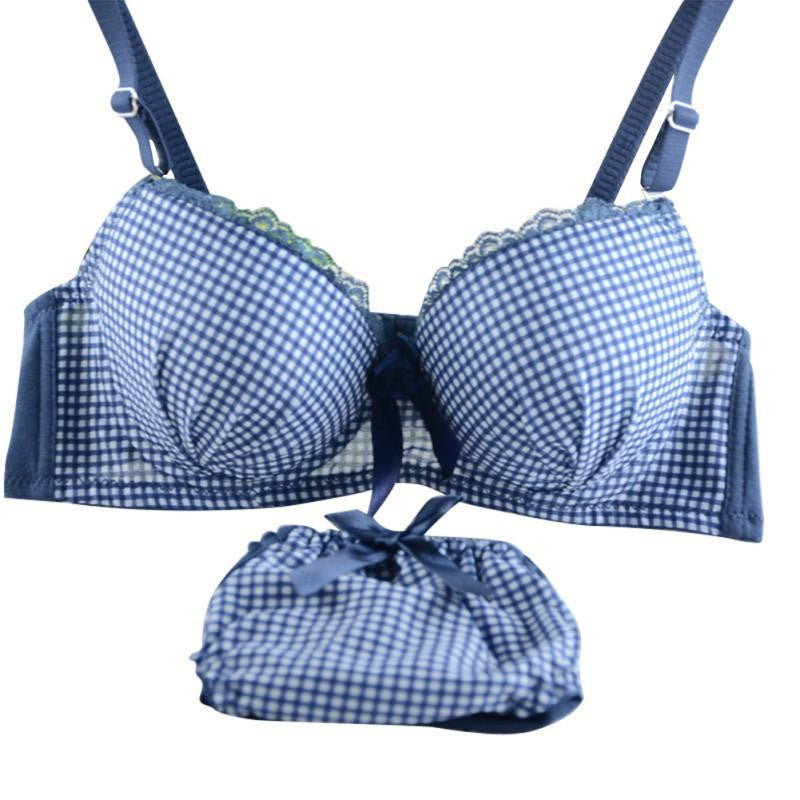 Sex Push Up Bra Set Girls Bowknot Lace Underwear Sets Underwire Brassiere Outfit