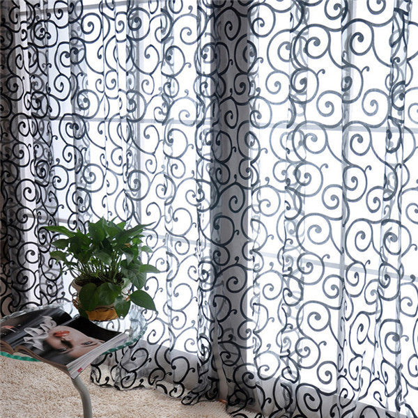 Pastoral Floral Tulle Voile Door Scarf Valances Drape Sheer Window Curtains