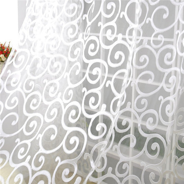 Pastoral Floral Tulle Voile Door Scarf Valances Drape Sheer Window Curtains