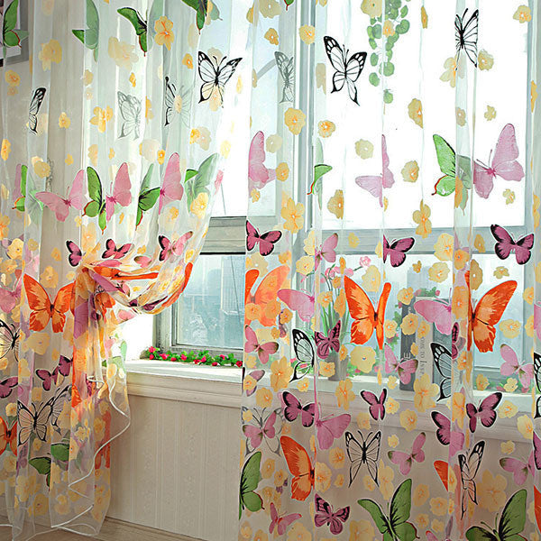 Online discount shop Australia - Butterfly Tulle Window Screen Door Balcony Curtains Panel Scarf Valance