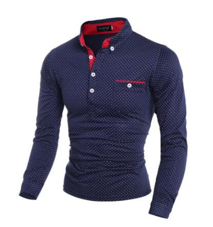Online discount shop Australia - British Style Men Polo Shirt Homme Cotton Tops Polka Dot with Pocket Fashion Fitness Mens Long Sleeved Shirts Camisa Polo