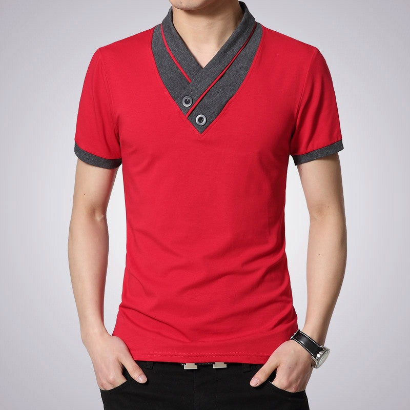 Online discount shop Australia - Mens leisure T-shirt fashion slim short sleeve V neck T shirt button decorating Tees / Tops Q19