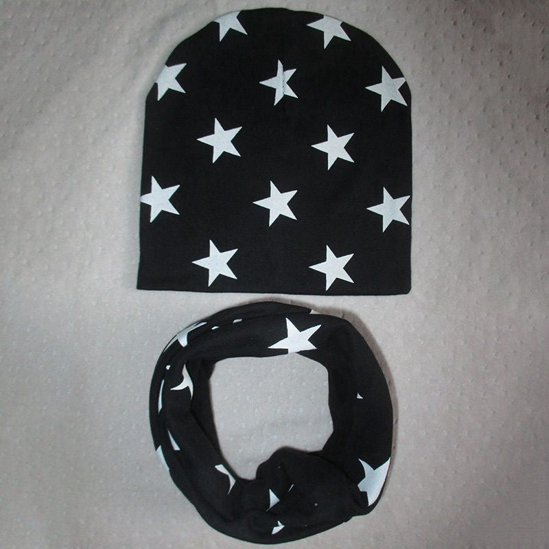 Online discount shop Australia - baby Girls Boys star print neck warmer Scarf & Beanie set elastic cotton hat scarves for 1-3 years children kids