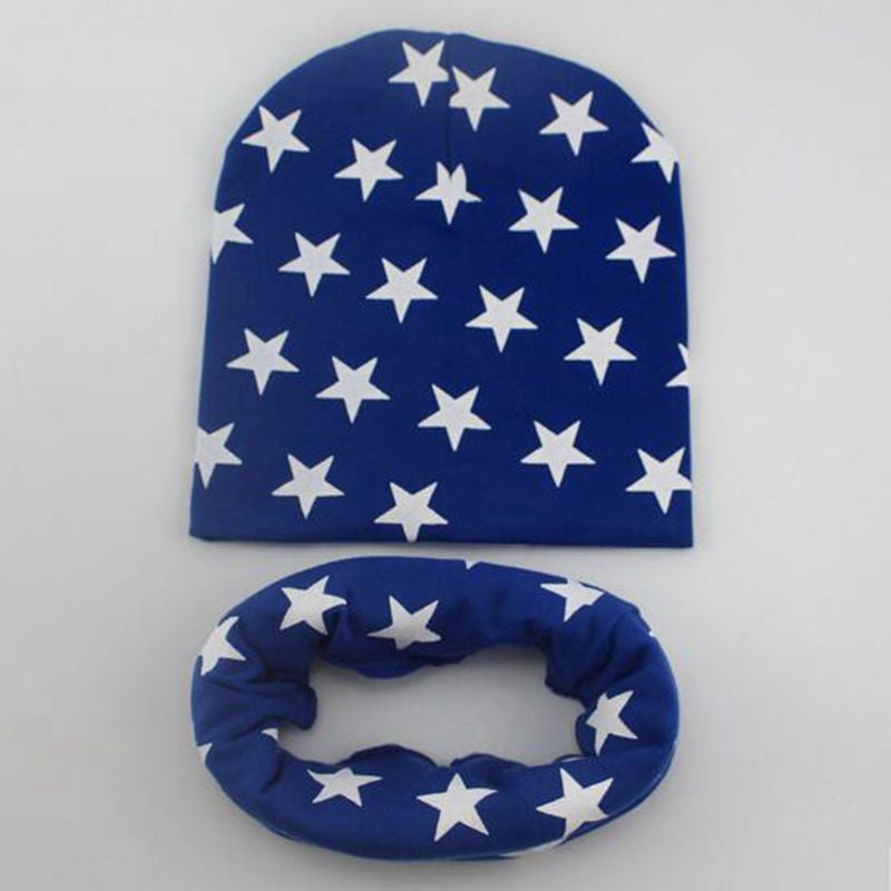 Online discount shop Australia - baby Girls Boys star print neck warmer Scarf & Beanie set elastic cotton hat scarves for 1-3 years children kids